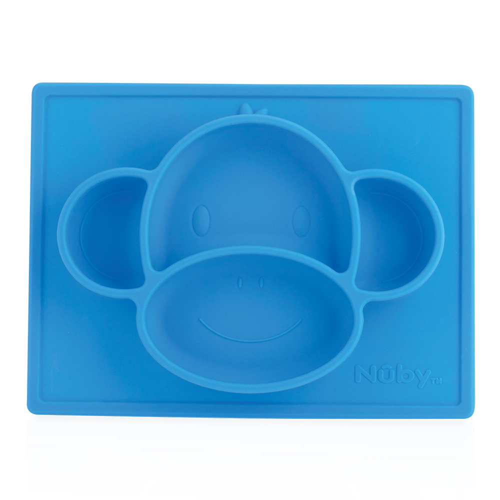 Nuby 動物矽膠餐盤-猴子藍(6M+)