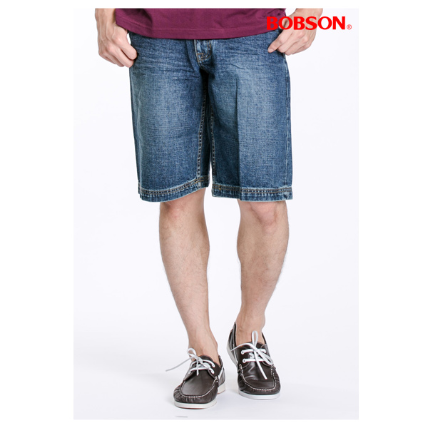 BOBSON 男款寬版牛仔短褲(藍131-53)