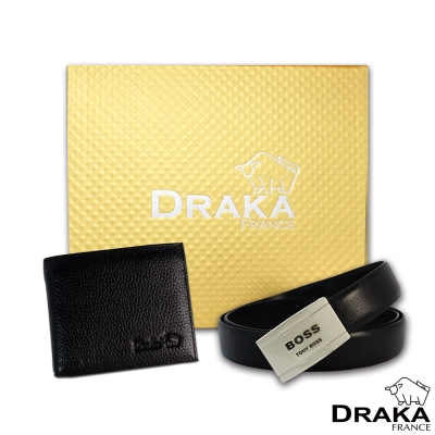 DRAKA 達卡 - 黃金禮盒 真皮皮夾+紳士皮帶-3208