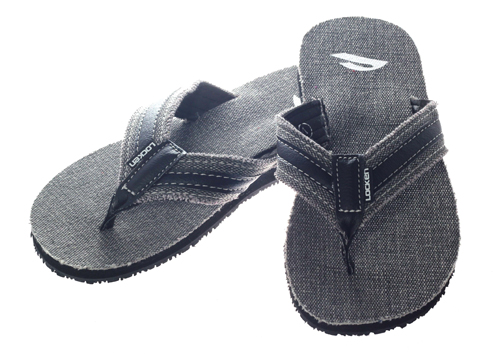 LocKen獨特設計單寧布雙材質鬚邊時尚夾腳拖涼鞋(黑色)