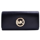 MICHAEL KORS Fulton 金LOGO縷空圓牌荔枝紋牛皮釦式長夾-黑 product thumbnail 1