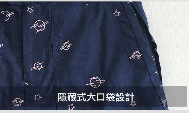 gozo 小行星刺繡棉麻透涼短褲(深藍)