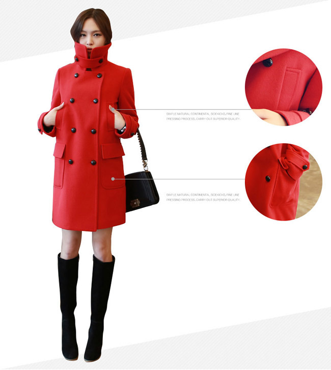 外套 翻領雙排釦寬鬆中長款大衣外套(紅)N2