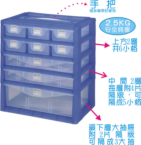 【DOLEDO】手提分類收納整理盒- 二+二+一層