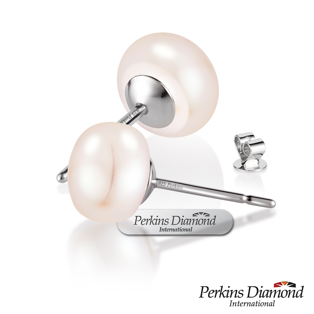 PERKINS 伯金仕 - 9-10mm 天然圓扁形珍珠耳環