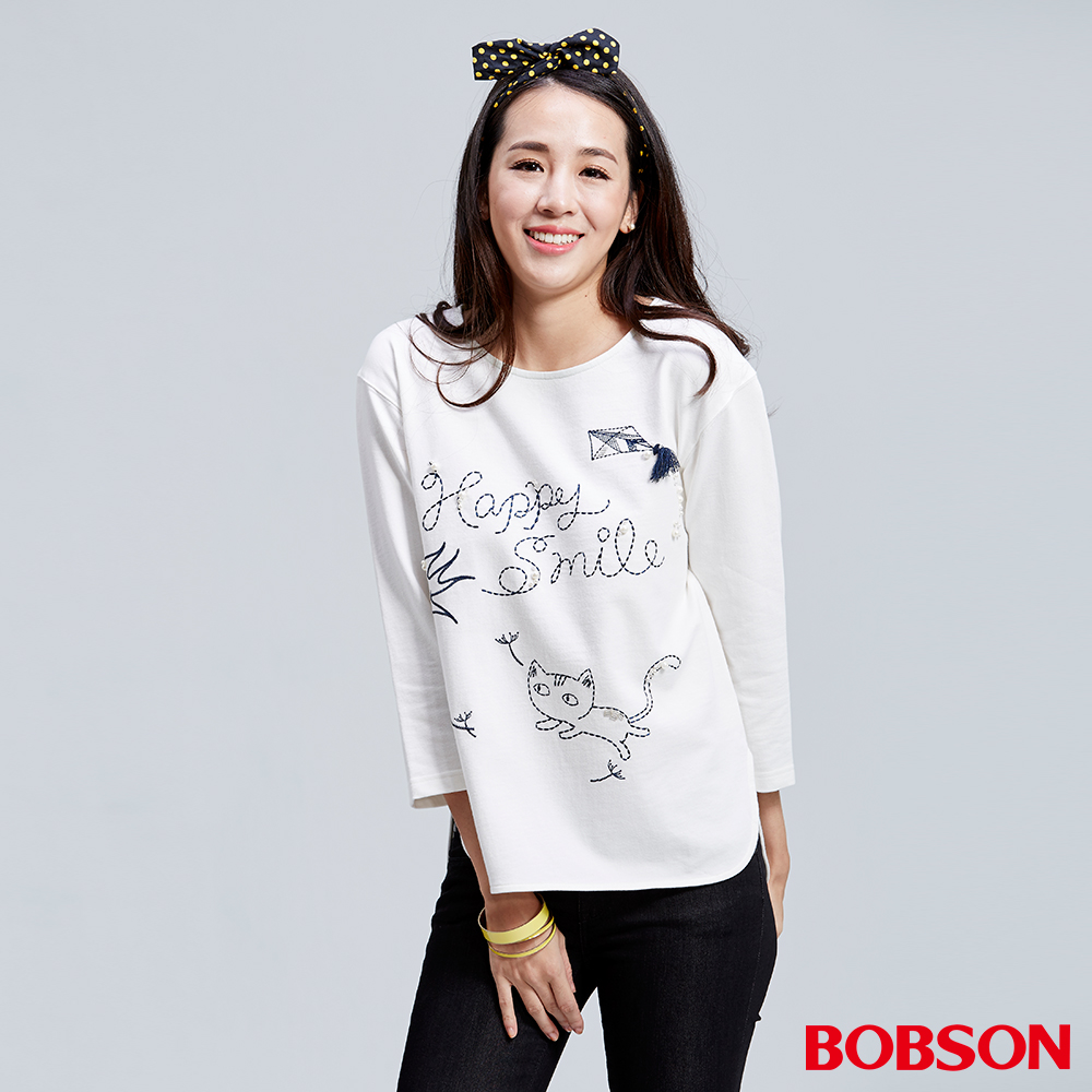 BOBSON  女款刺繡縫珠寬版上衣