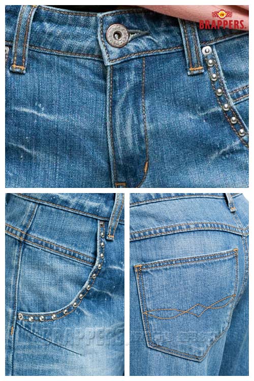 BRAPPERS 女款 BoyFriendJeans系列-女用3D八分反摺褲-藍