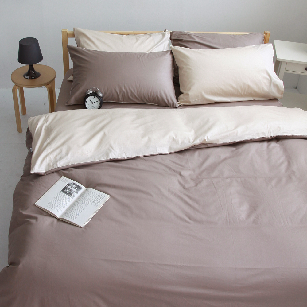 OLIVIA  棕 淺米  加大雙人床包枕套三件組 素色無印