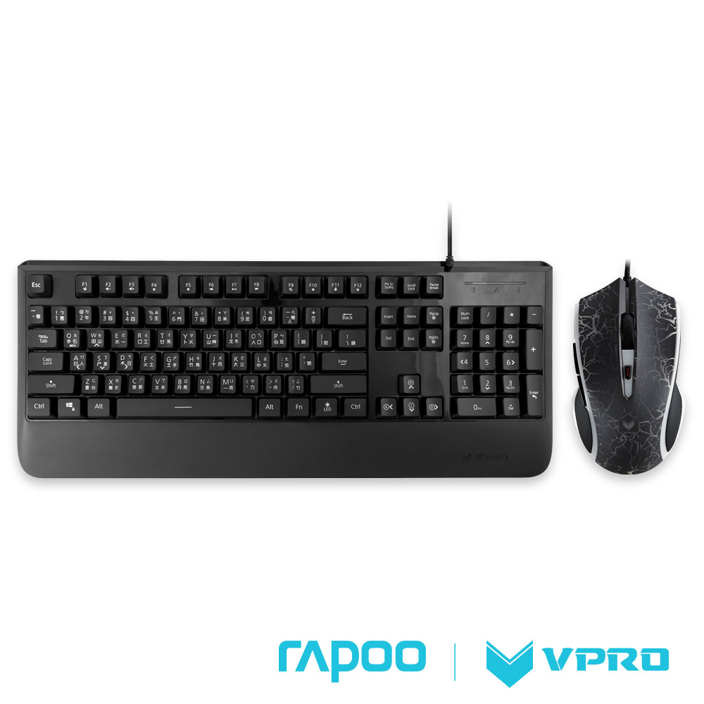 雷柏 RAPOO VPRO V110炫彩背光電競鍵盤滑鼠組-黑