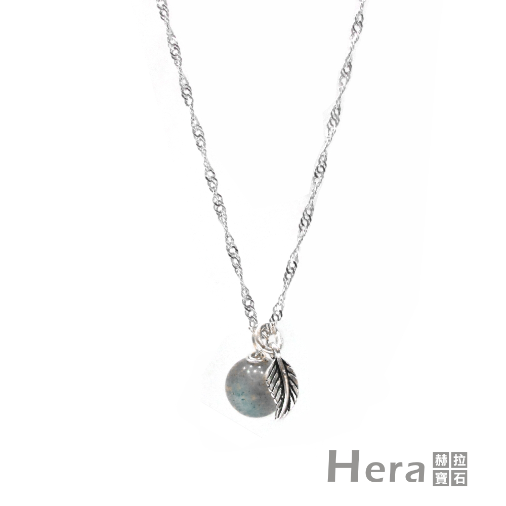 Hera925純銀手作天然拉長石羽毛項鍊/鎖骨鍊