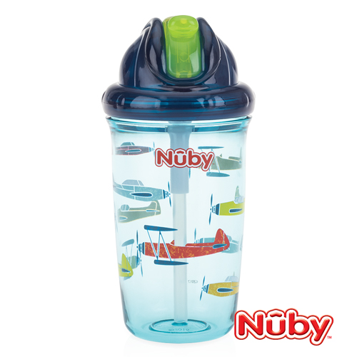 Nuby 晶透學飲杯細吸管300ml-藍(12M+)