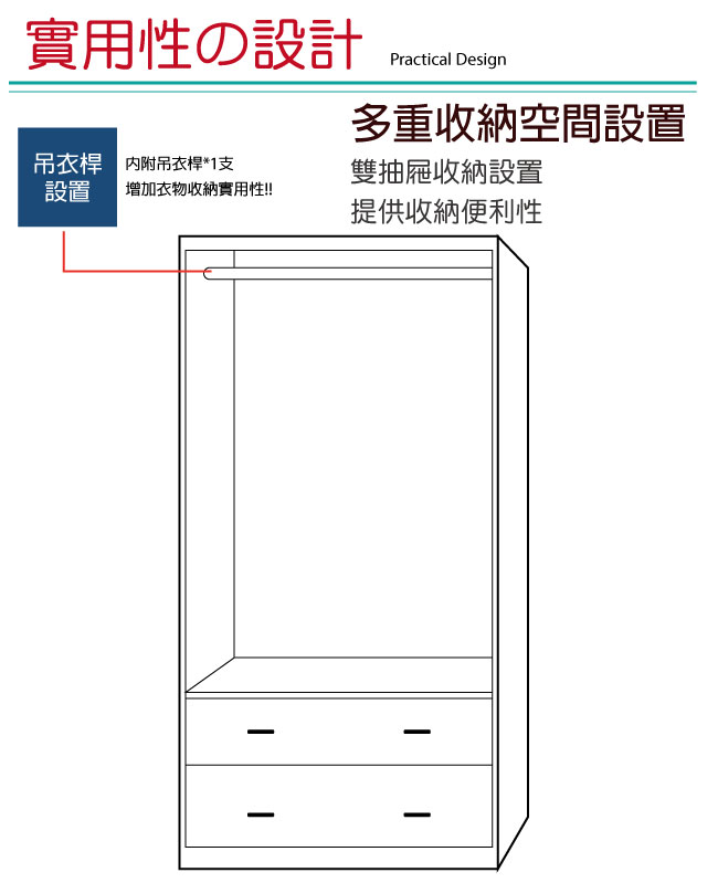 品家居 米羅2.7尺開門二抽衣櫃(兩色可選)-82x56x177cm-免組