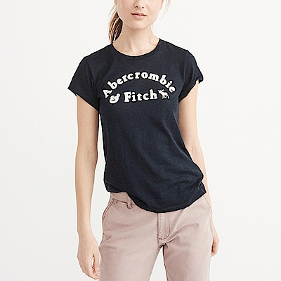 A&F 經典刺繡文字短袖T恤(女)-深藍色 AF Abercrombie