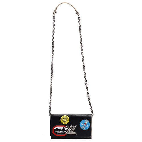 LV M62007 TWIST系列玩味貼紙EPI水波紋LOGO轉釦手拿/肩背包(黑)