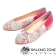 WALKING ZONE 印花皮革低跟休閒女鞋-紅 product thumbnail 1