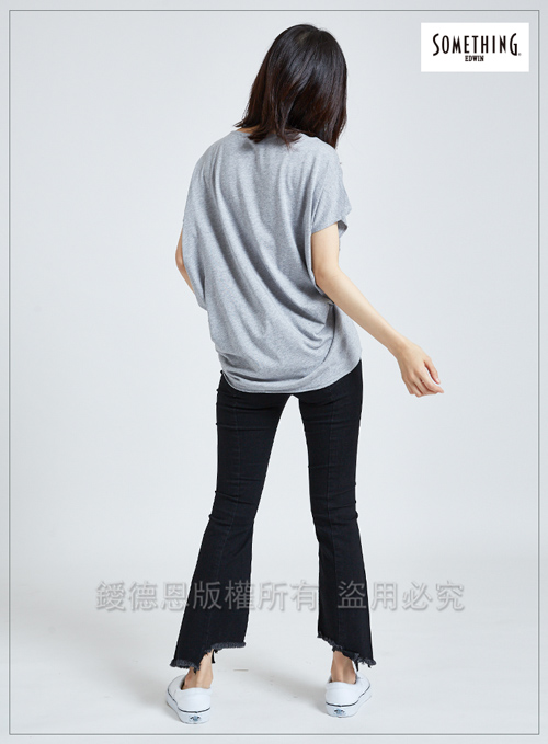 SOMETHING 柔美造型袖寬鬆T恤-女-灰色