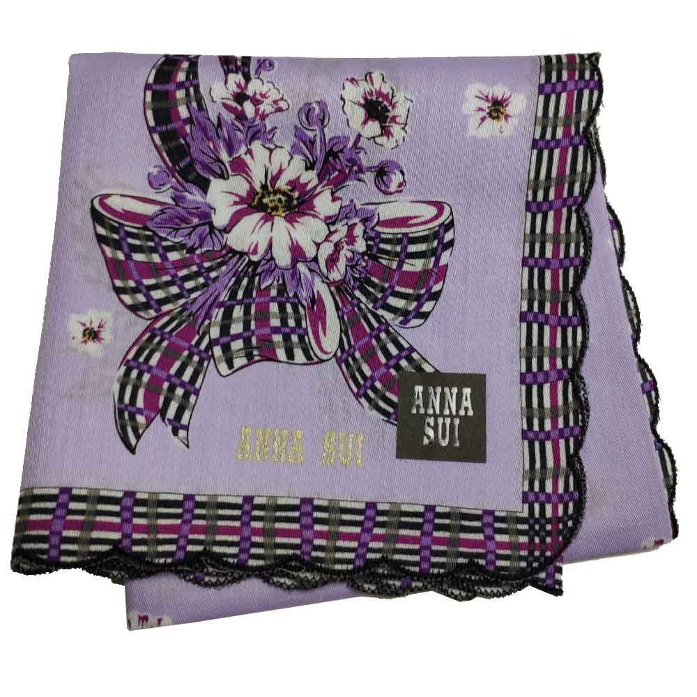 ANNA SUI 優雅蝴蝶結花束金色字母LOGO帕領巾(淺紫色)