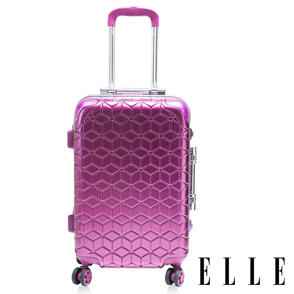 ELLE 20吋法式霧面菱格紋深框行李箱 - 桃紫色