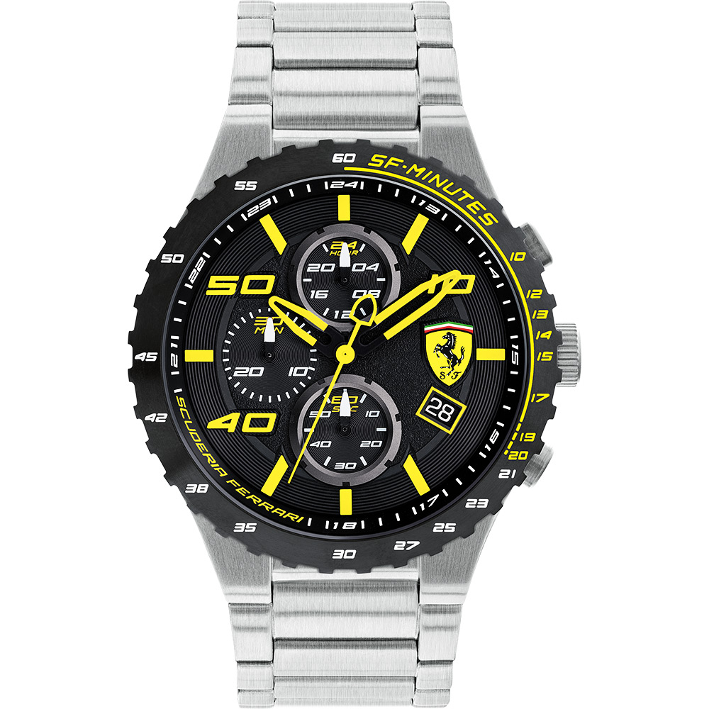 Scuderia Ferrari 法拉利 evo 三眼計時腕錶-黑x黃時標x銀/46mm