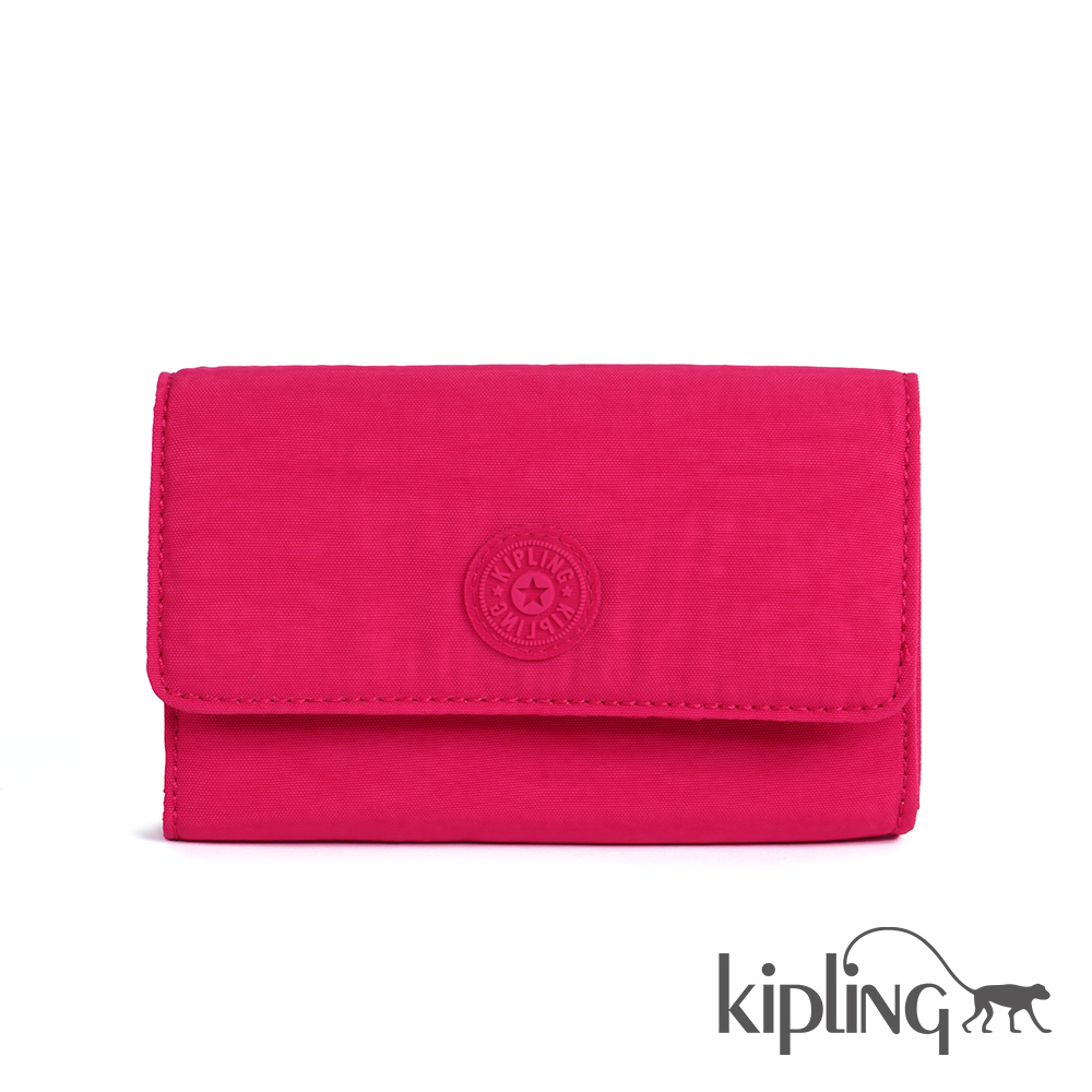 Kipling 長夾 桃紅素面-小