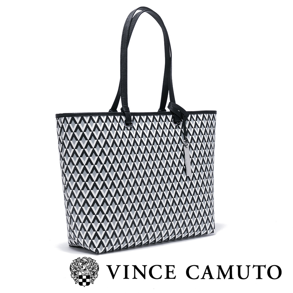 Vince Camuto 時髦感菱格紋肩背包-黑色