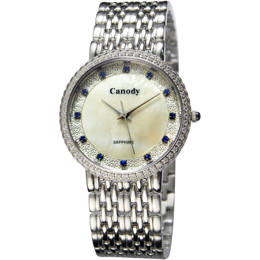 Canody 銀色迷戀 時尚晶鑽大三針腕錶-珍珠貝/32mm