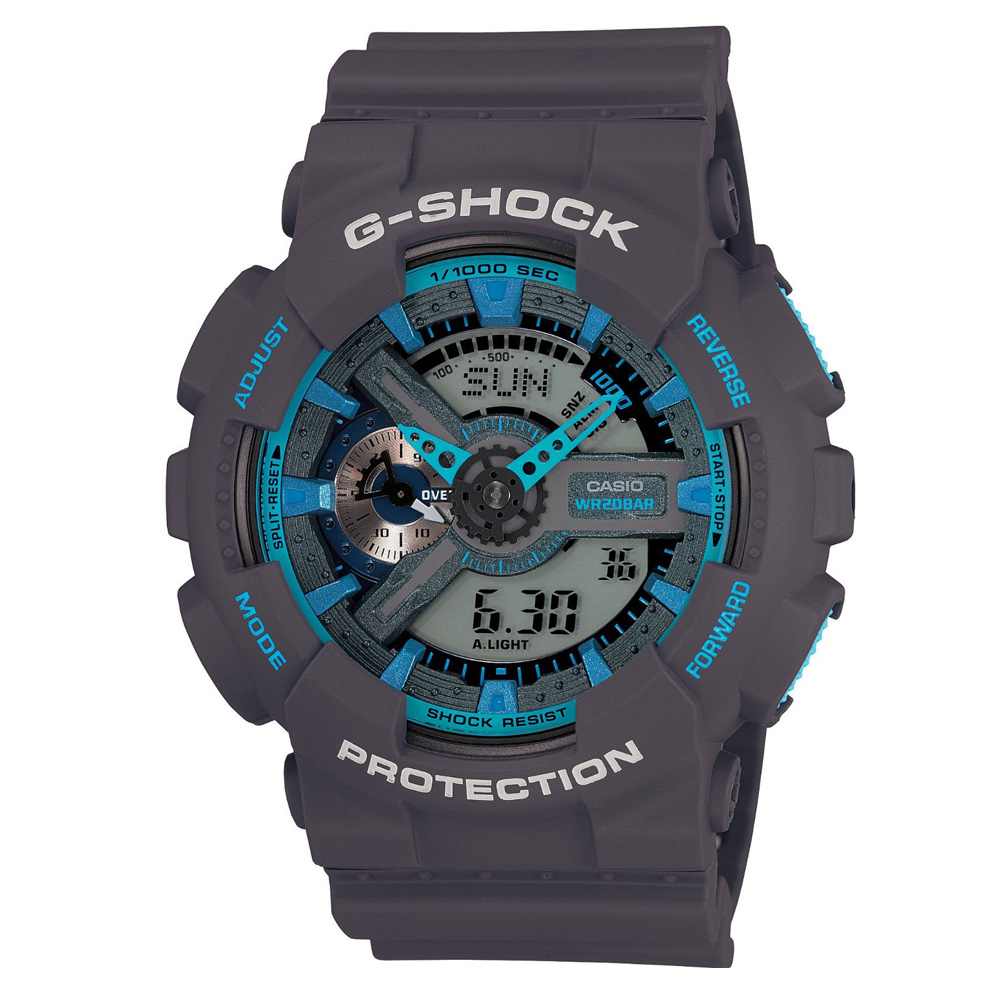 G-SHOCK 超人氣霓光搶色新亮點機械雙顯錶(GA-110TS-8A2)-深灰x藍/52mm