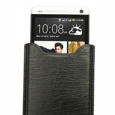 Majacase - 手工小牛皮薄型樹枝紋直抽式HTC M8皮套 - 黑色