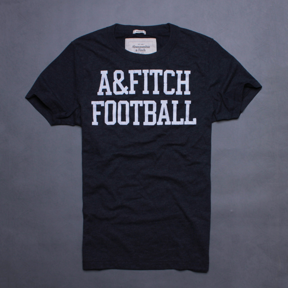 A&F Abercrombie & Fitch 仿舊足球英文貼布短T-灰藍