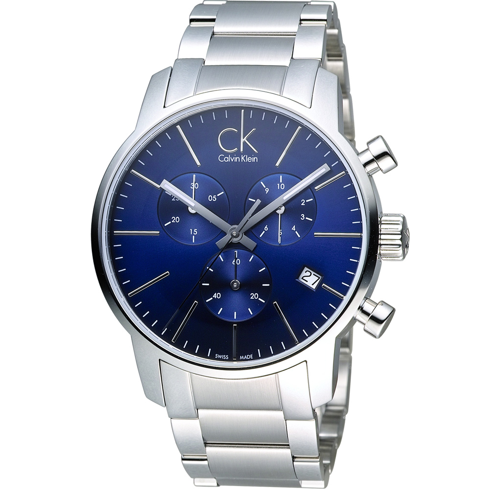 CK Calvin Klein 經典簡約計時腕錶-藍/43mm