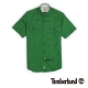 Timberland 男款綠色素面單口袋亞麻短袖襯衫 product thumbnail 1