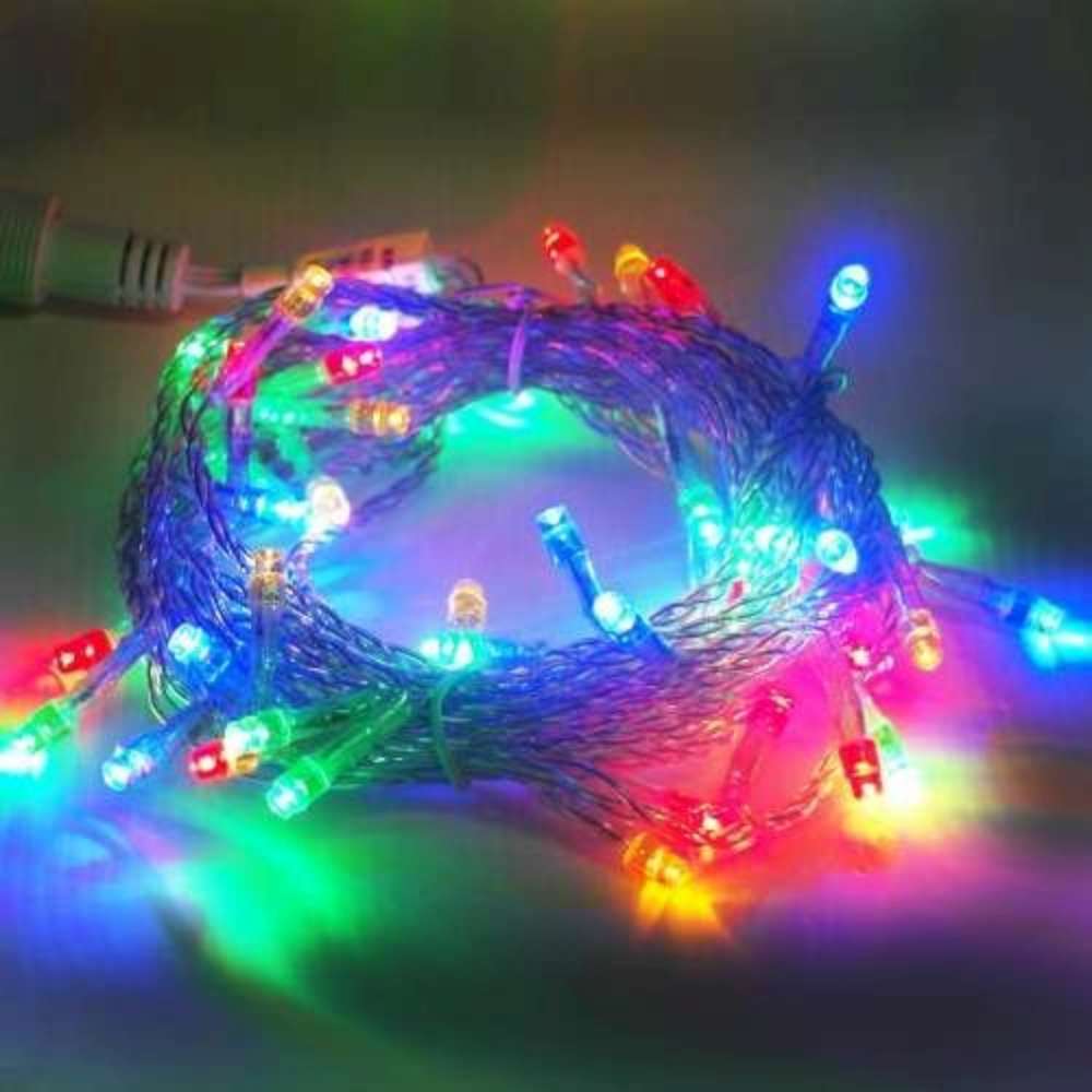 摩達客 聖誕燈50燈LED樹燈串(四彩光/透明線)(附控制器跳機)高亮度又省電