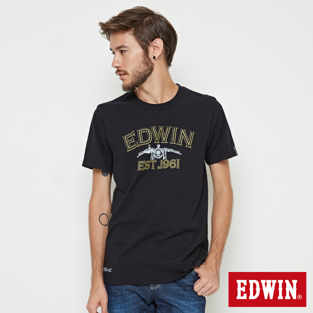 EDWIN MOTO印花短袖T恤-男-黑色