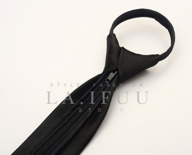 拉福密斜紋5.5cm窄版領帶拉鍊領帶 (黑色)