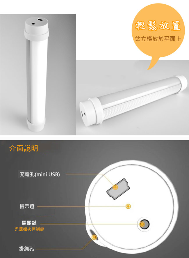 多功能USB充電LED照明燈露營燈(附掛繩)