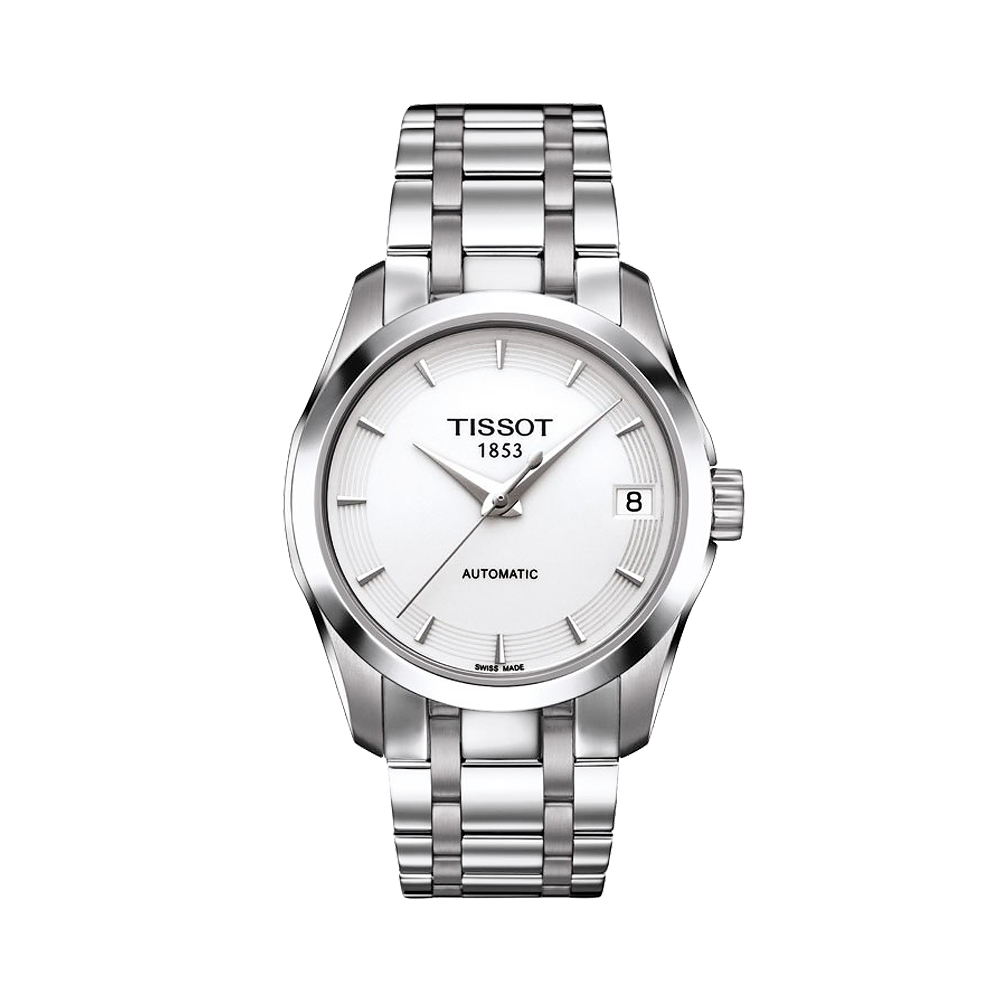 TISSOT 天梭 官方授權 Couturier Lady 時尚簡約機械腕錶-白/32mm