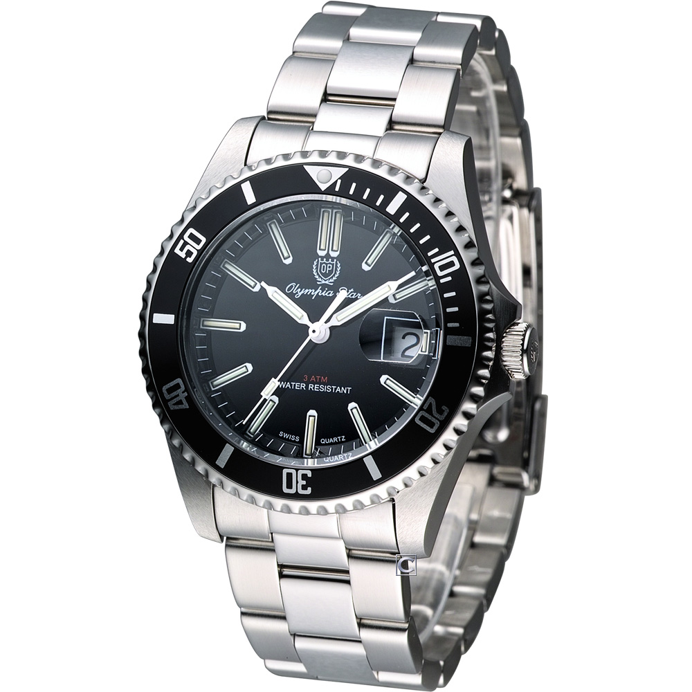 Olympia Star 潛水型時尚運動腕錶-黑/40mm