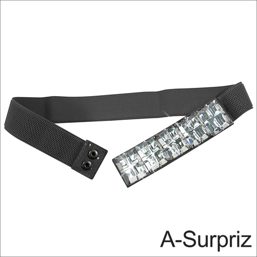 A-Surpriz 華麗耀眼方型晶鑽彈性腰帶(奢華黑)
