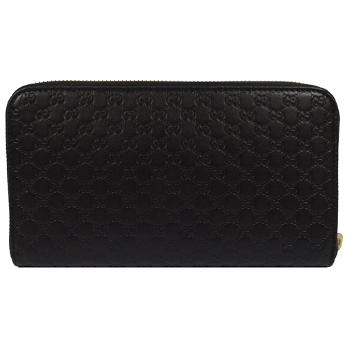 GUCCI Guccissima系列小LOGO牛皮ㄇ字拉鍊長夾.黑