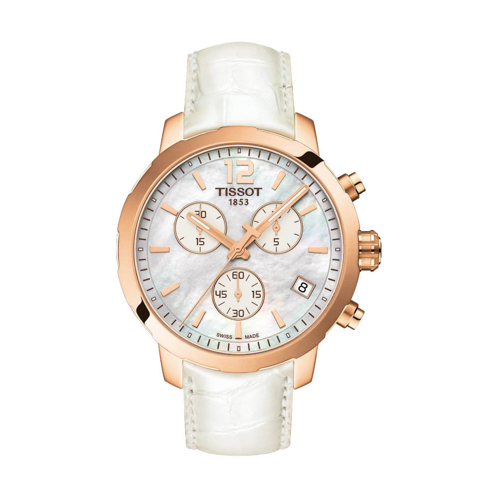 TISSOT 天梭 官方授權 QUICKSTER CLASSIC 計時皮帶腕錶-珍珠貝x白/42mm