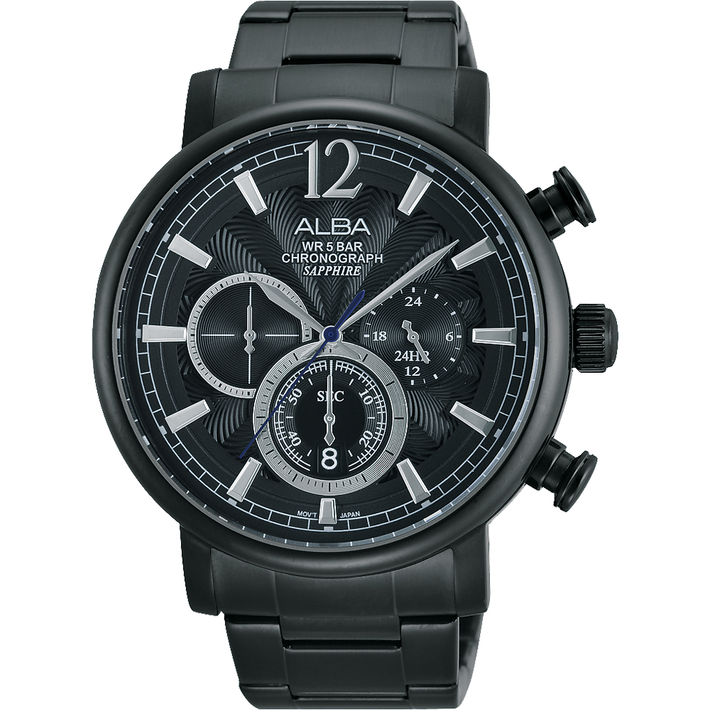 ALBA 奔馳時尚三眼計時腕錶(AT3589X1)-鍍黑/44mm