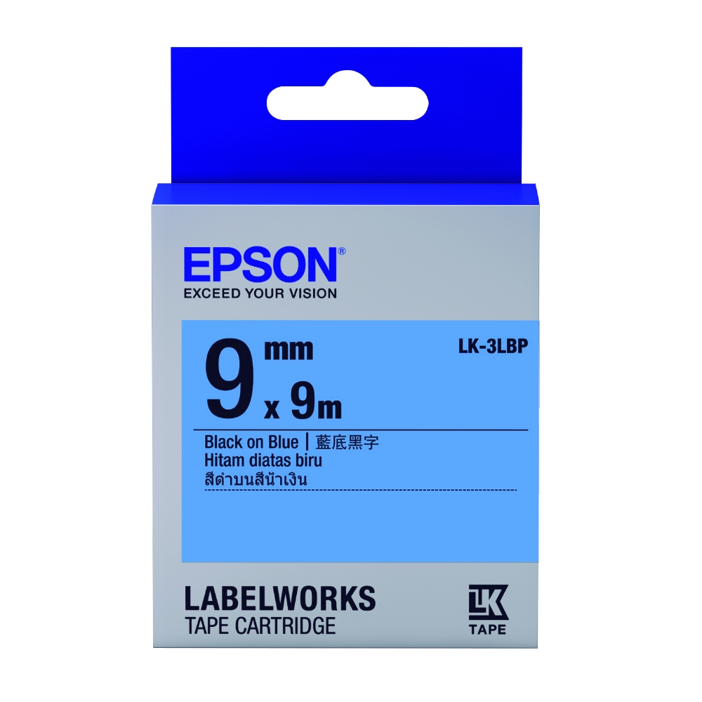 EPSON C53S653406 LK-3LBP粉彩系列藍底黑字標籤帶(寬度9mm)