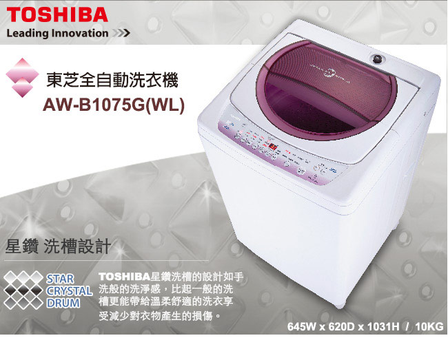 TOSHIBA東芝 10KG 定頻直立式洗衣機 AW-B1075G(WL) 薰衣紫