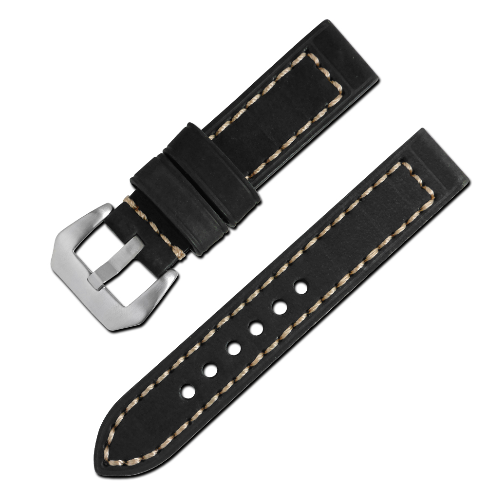 Watchband / 經典復刻時尚指標加厚版牛皮錶帶 黑色白線