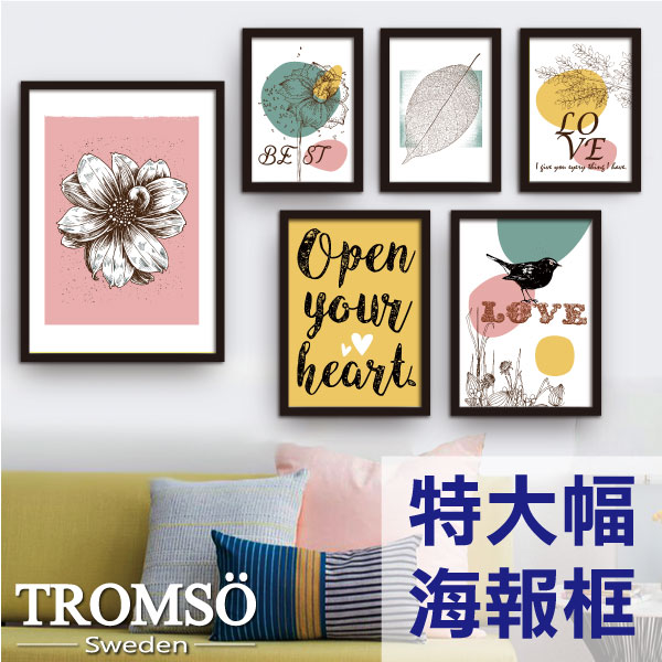 TROMSO風格黑爵特大幅海報相框牆六件組/優雅花鳥