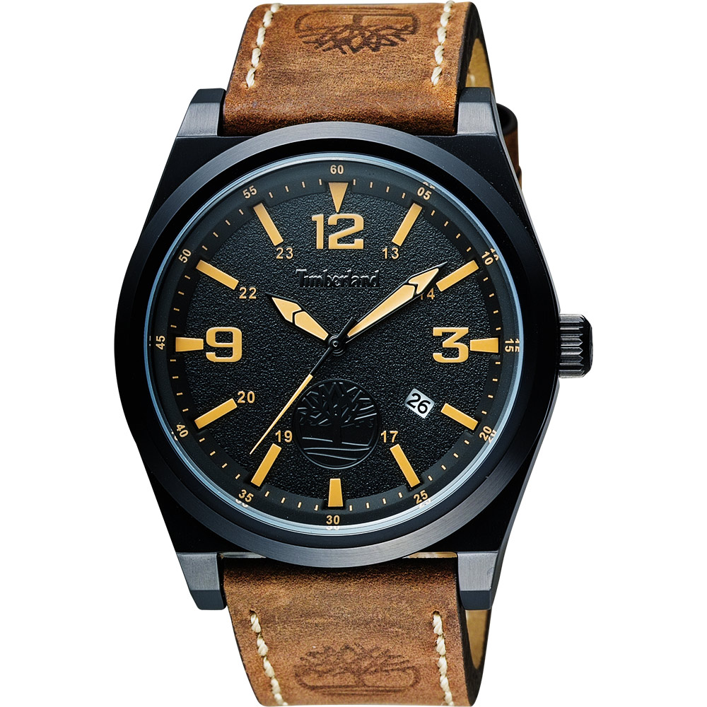 Timberland Men's Quartz 時尚腕錶-黑x咖啡/45mm