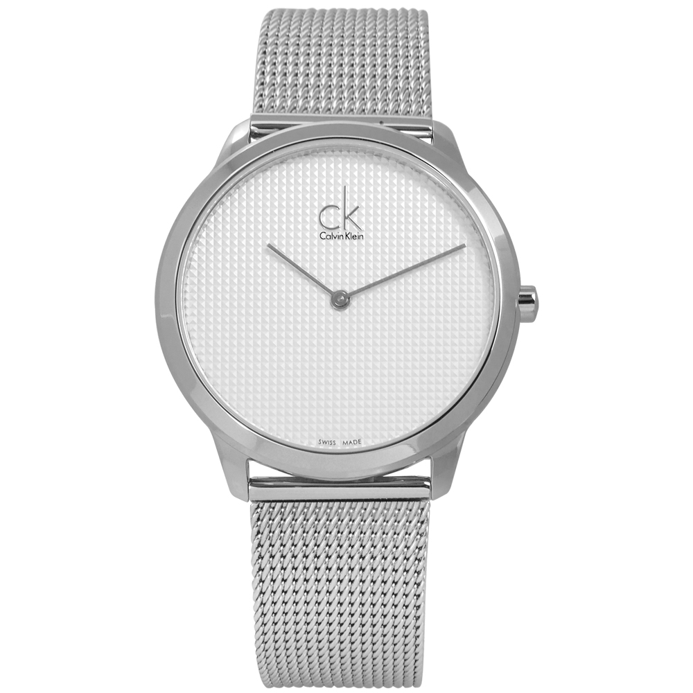 CK 經典歐美潮流菱格紋編織不鏽鋼女錶-白色/39mm