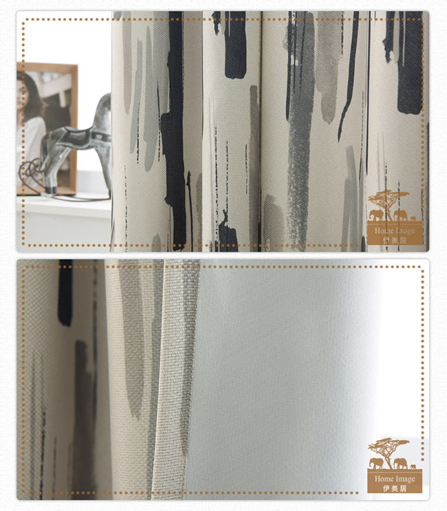 伊美居 - 墨語單層遮光印花半腰窗簾 130x165cm(2件)