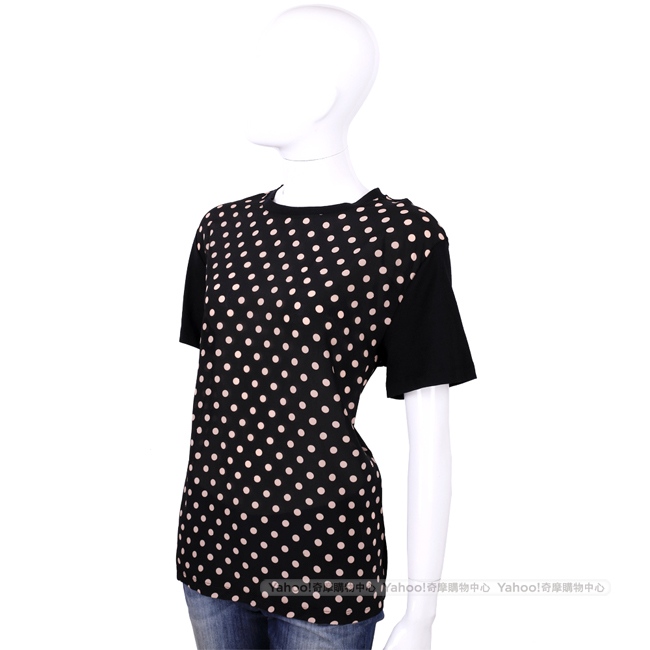 RED VALENTINO 黑色點點圖印拼接設計短袖T恤