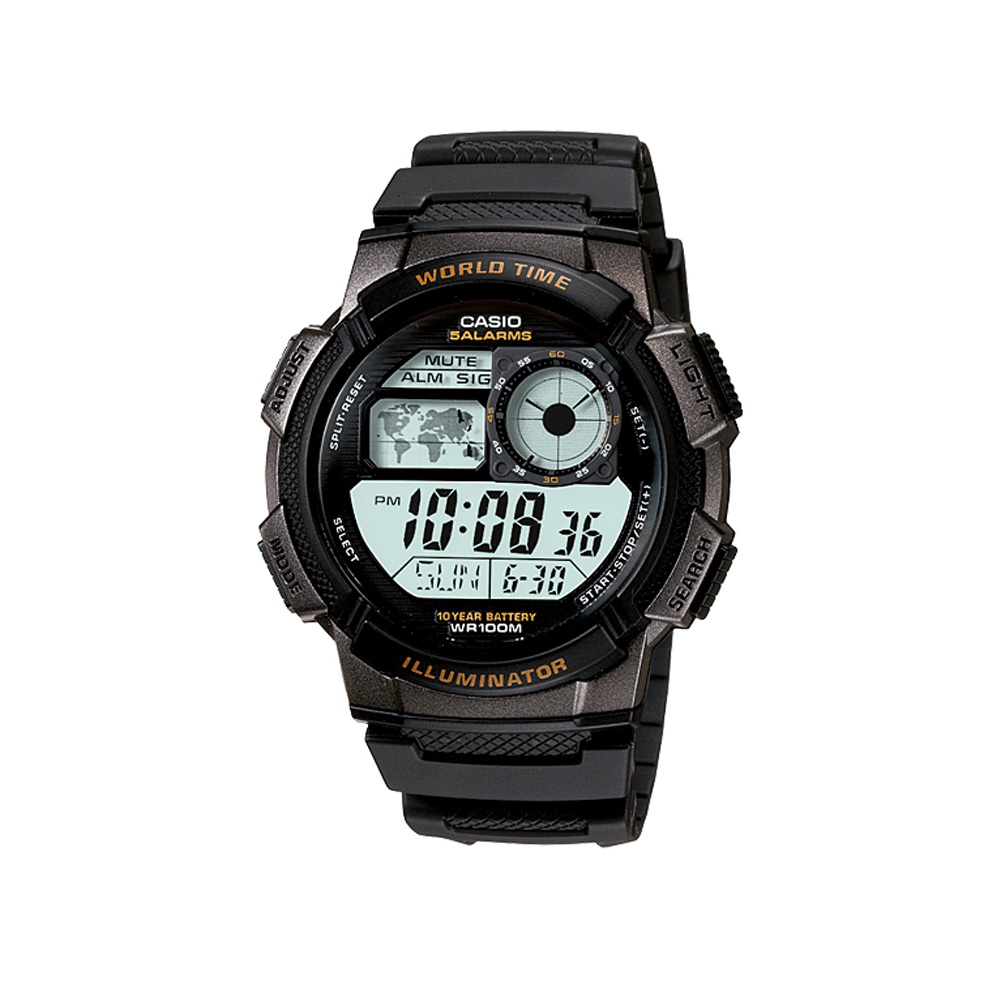 CASIO 世界之城電子數位膠帶錶(AE-1000W-1A)-黑框